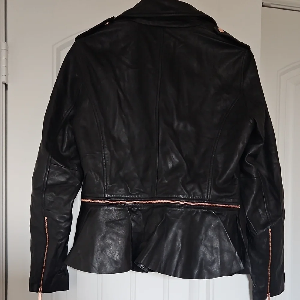 Ted Baker London Black Leather Jacket with Copper Accents - Picture 3 of 6